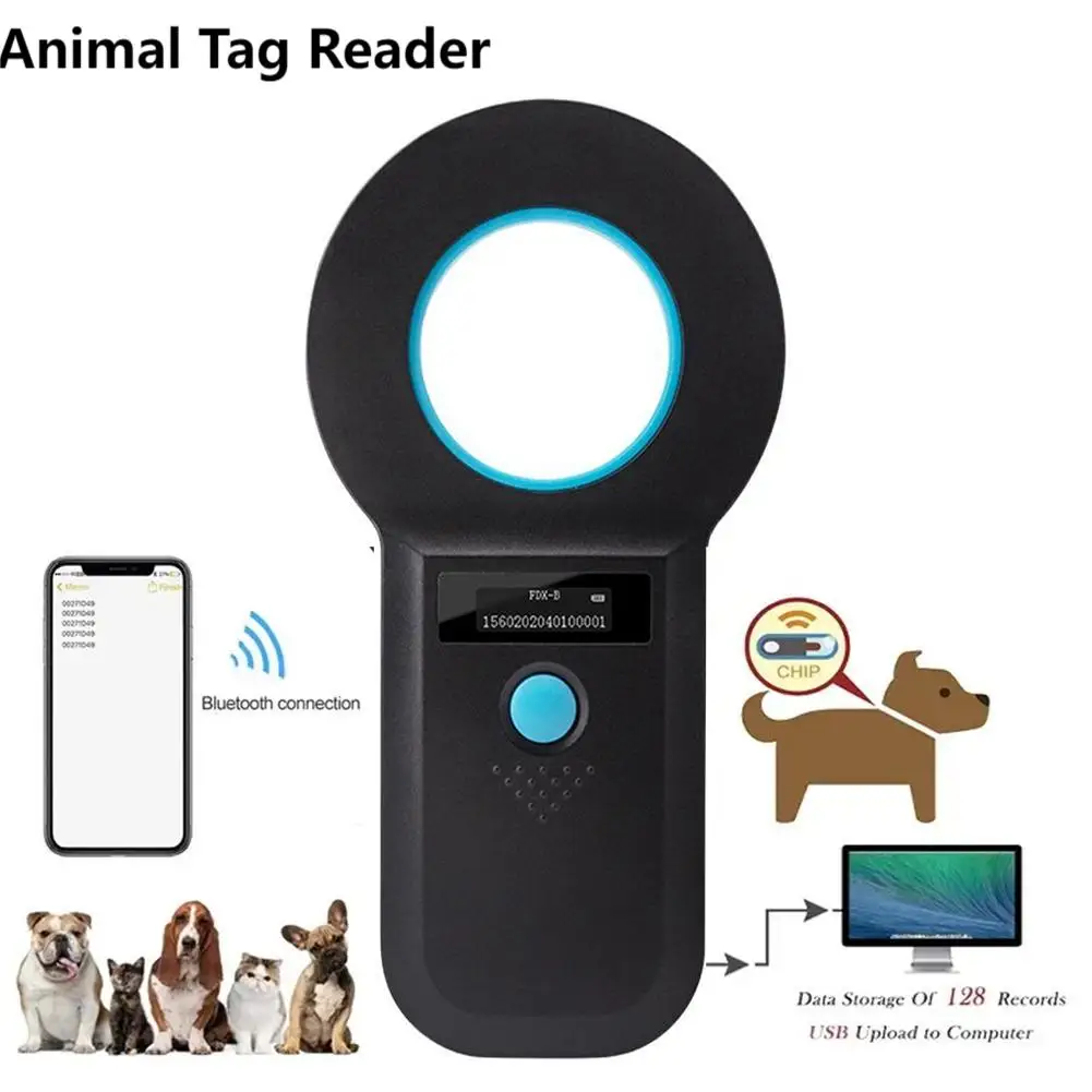 

Handheld Animal Pet Microchip Reader EMID FDX-B(ISO11784/85) RFID Animal Tag Reader 134.2Khz/125Khz Pet ID Scanner for Cat Dog