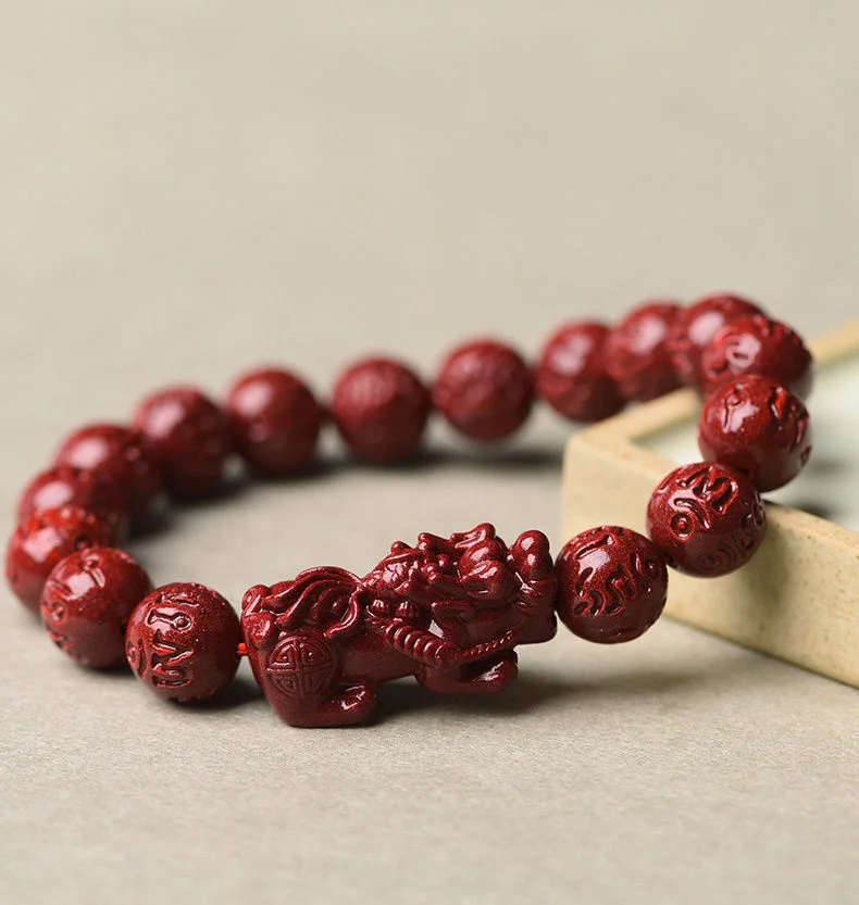 

Natural Cinnabar Pixiu Buddha Beads High Content Crystal Purple Gold Sand Bracelet This Life Year Transfer Beads Jewelry