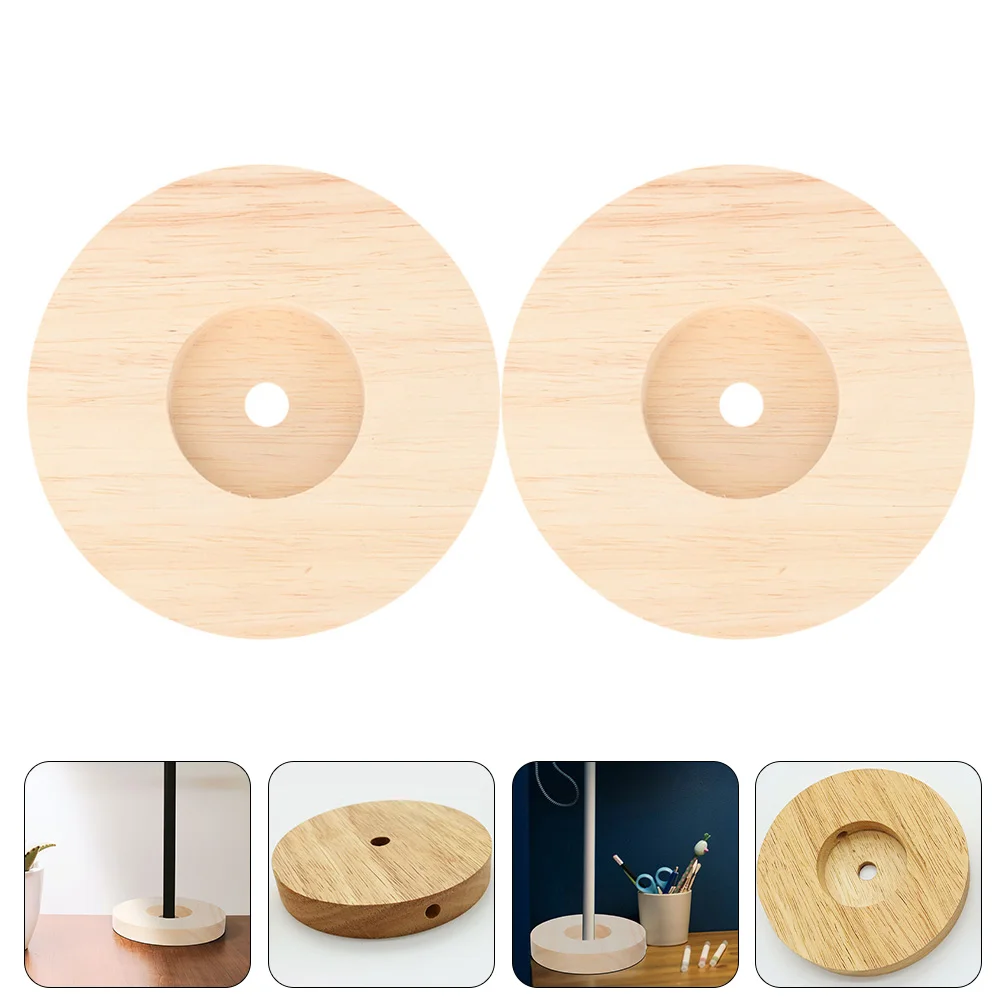 2 Pcs Lighting Base Wood Desk Lamp Wooden Stand DIY Floor Lamps Solid Supplies Round Table Display Glass