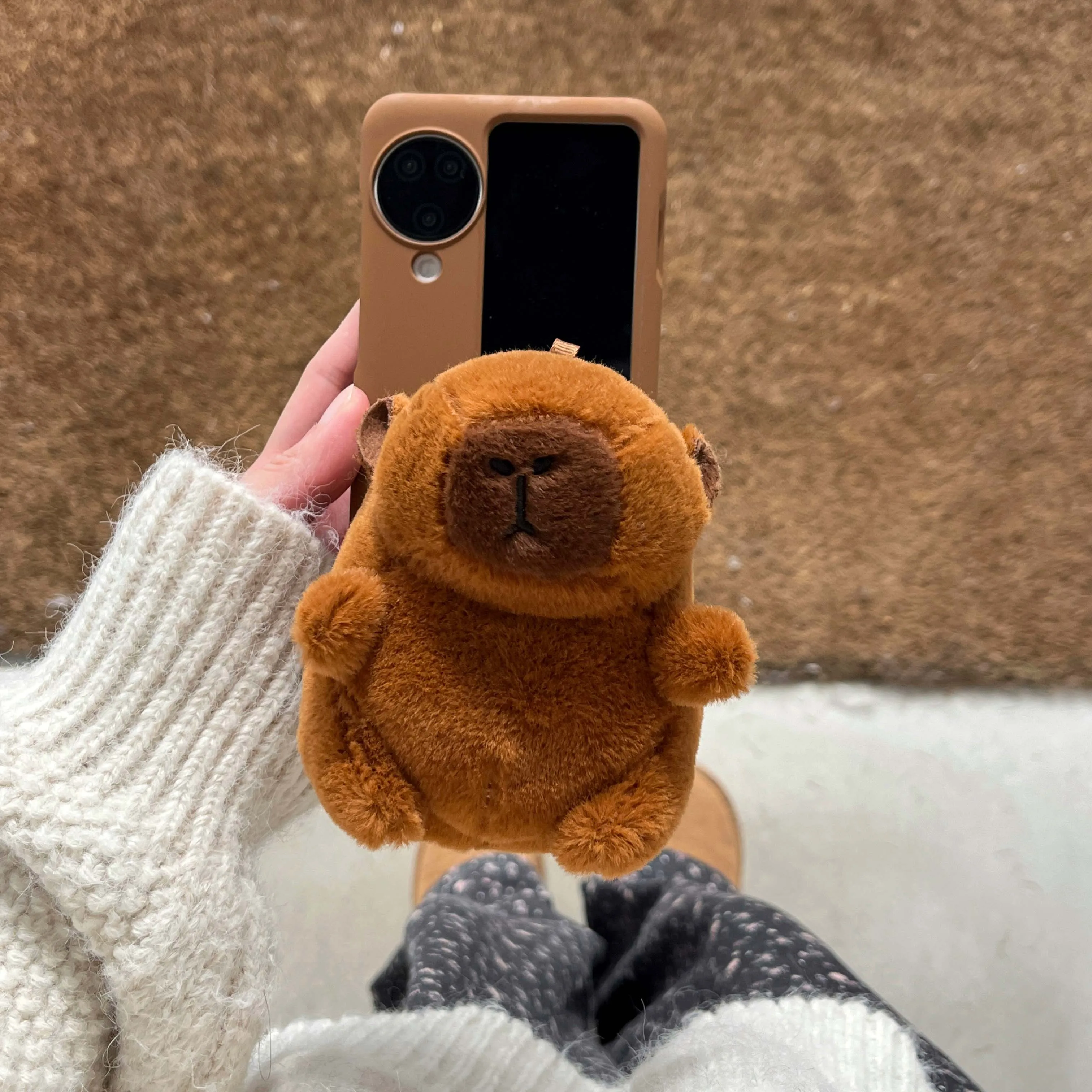 Cartoon capybara 2024 cute plush sweet love shiny phone case bracelet cover for oppo find n2 flip n3 5G n 2 3 n2flip n3flip capa