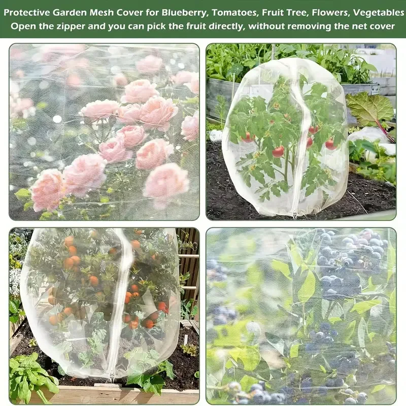 Lot de 2 sacs en filet pour arbres fruitiers avec fermeture éclair et cordon de serrage, sacs de protection pour plantes de jardin, fruits et myrtilles, grands sacs en filet pour arbres