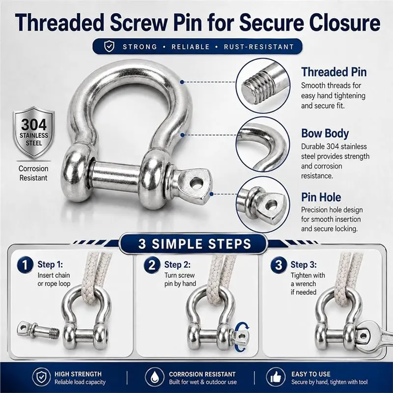 CYCLI-Shackles, 20 PCS M6 Stainless Steel Screw Pin 1/4 Inch 304 Stainless Steel Chain Connector Set
