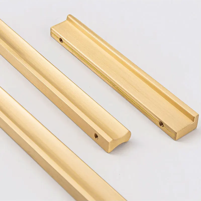 Solid Brass L-shaped Cabinet Handles Luxury Wardrobe Pulls Modern Kitchen Cupboard Handle Copper Drawer Knobs Furniture Hardware