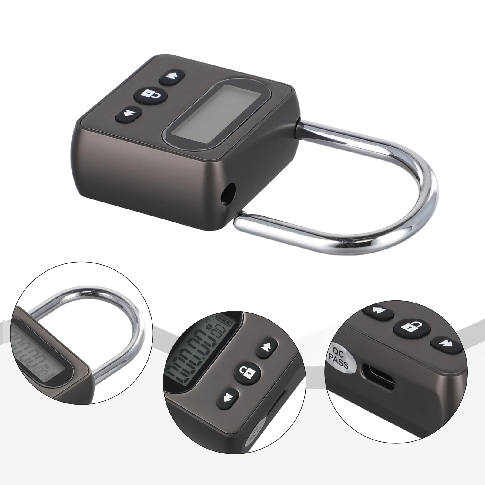 1pcs Metal Timer Lock LCD Display Multi Function Electronic Time 999 Hour Max Timing USB Rechargeable Timer Padlock