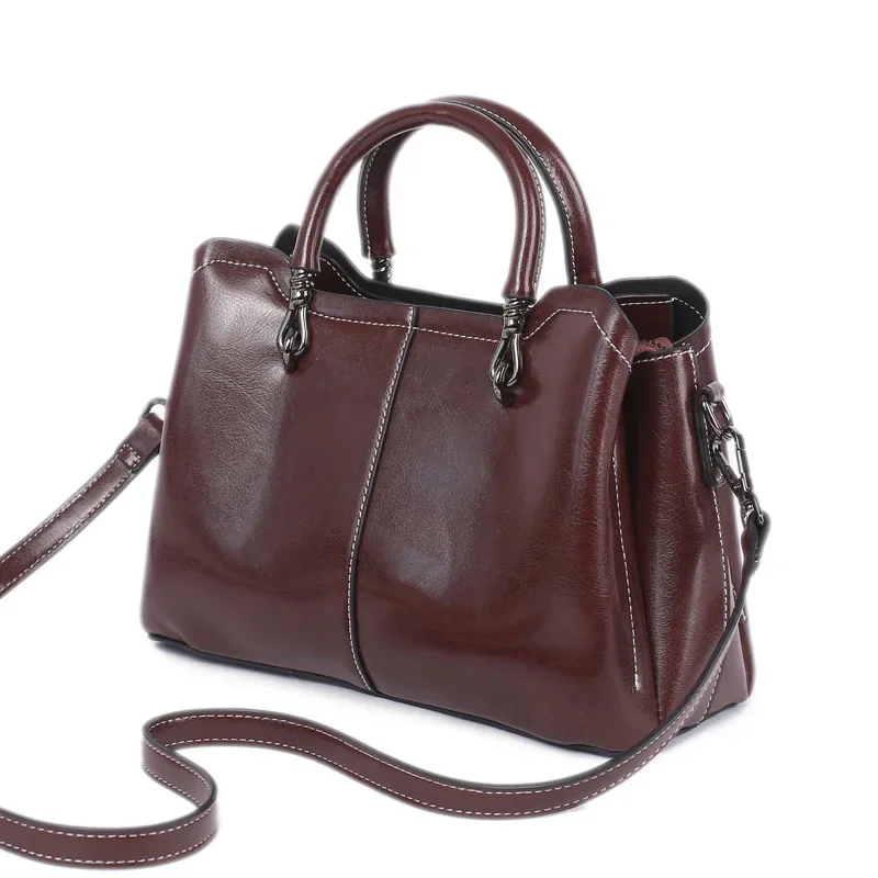 Bolso de mano de cuero genuino de estilo europeo americano para mujer, bolso de mano de cuero de vaca de lujo para mujer, bolso de mensajero de hombro Vintage para mujer