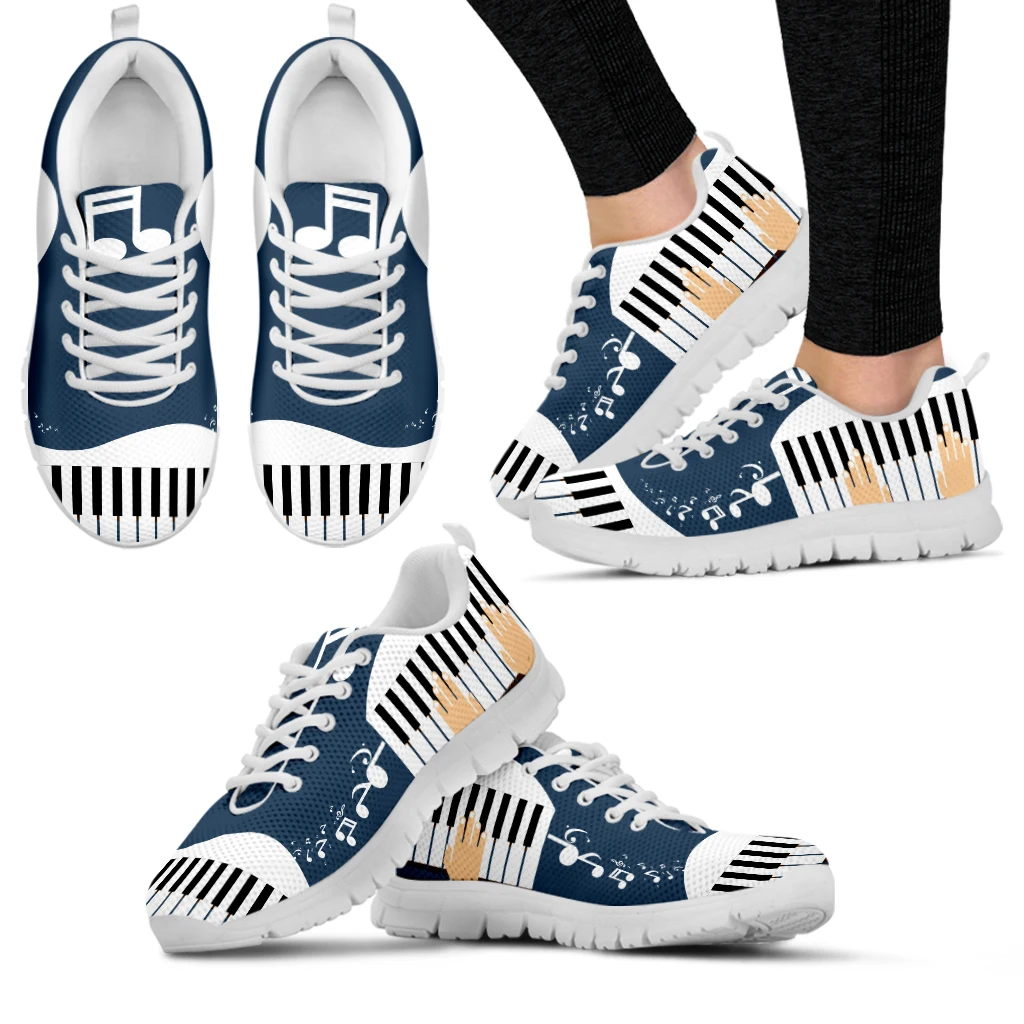 INSTANTARTS Music Piano Keyboard Pattern Ladies Lightweight Sneakers Mesh Flats Shoes Spring Breathable Lace-up Shoes for Women