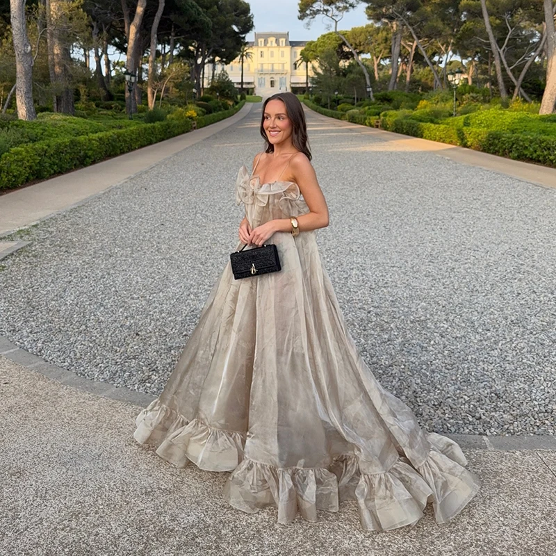 

See-through Bright Mesh Summer Dresses Sexy Sapghetti Strap Ruffles Tulle Long Prom Party Dress Female Celebrity Pageant Gowns