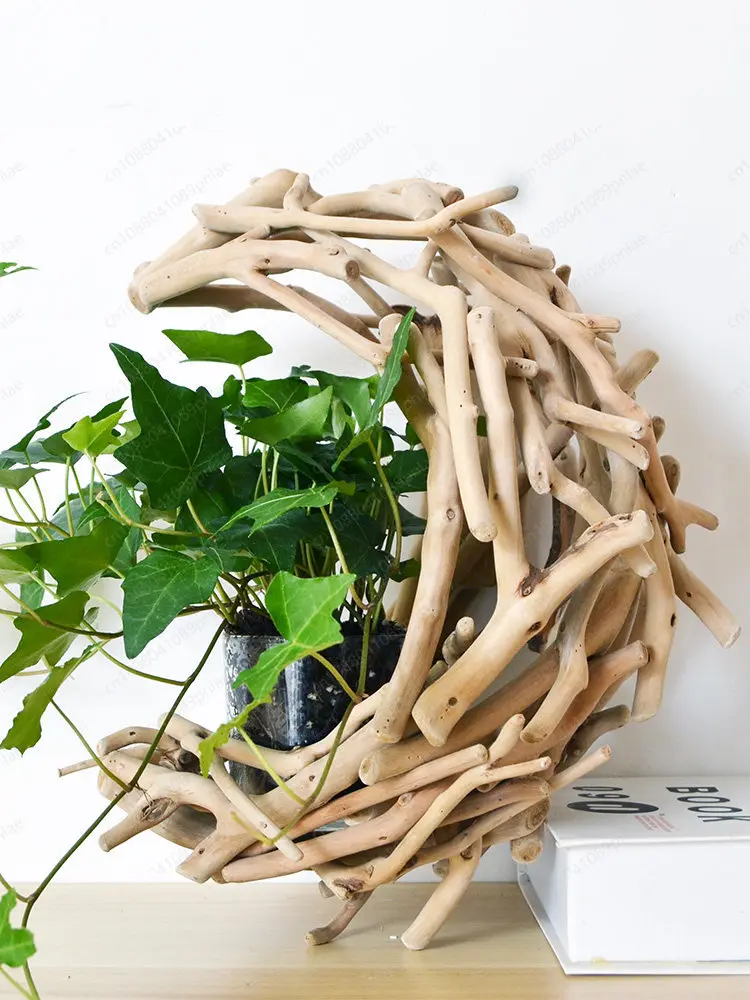 

Pure Handmade Solid Wood Vase, Living Room Balcony Wall Floral Pendant