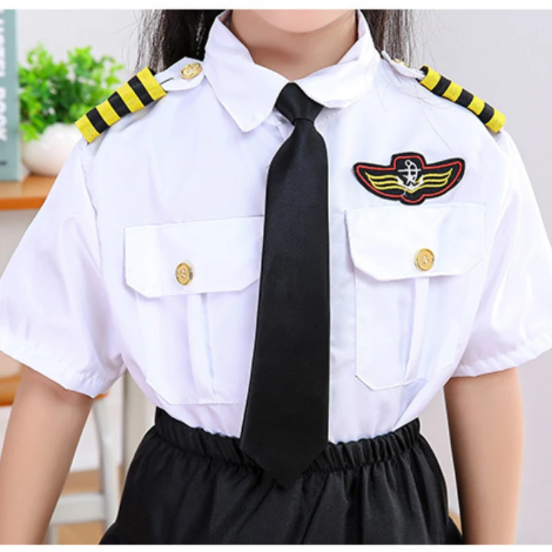 Flight attendant children's role-playing costumes for Halloween parties, airplane pilots performing professional level costumes