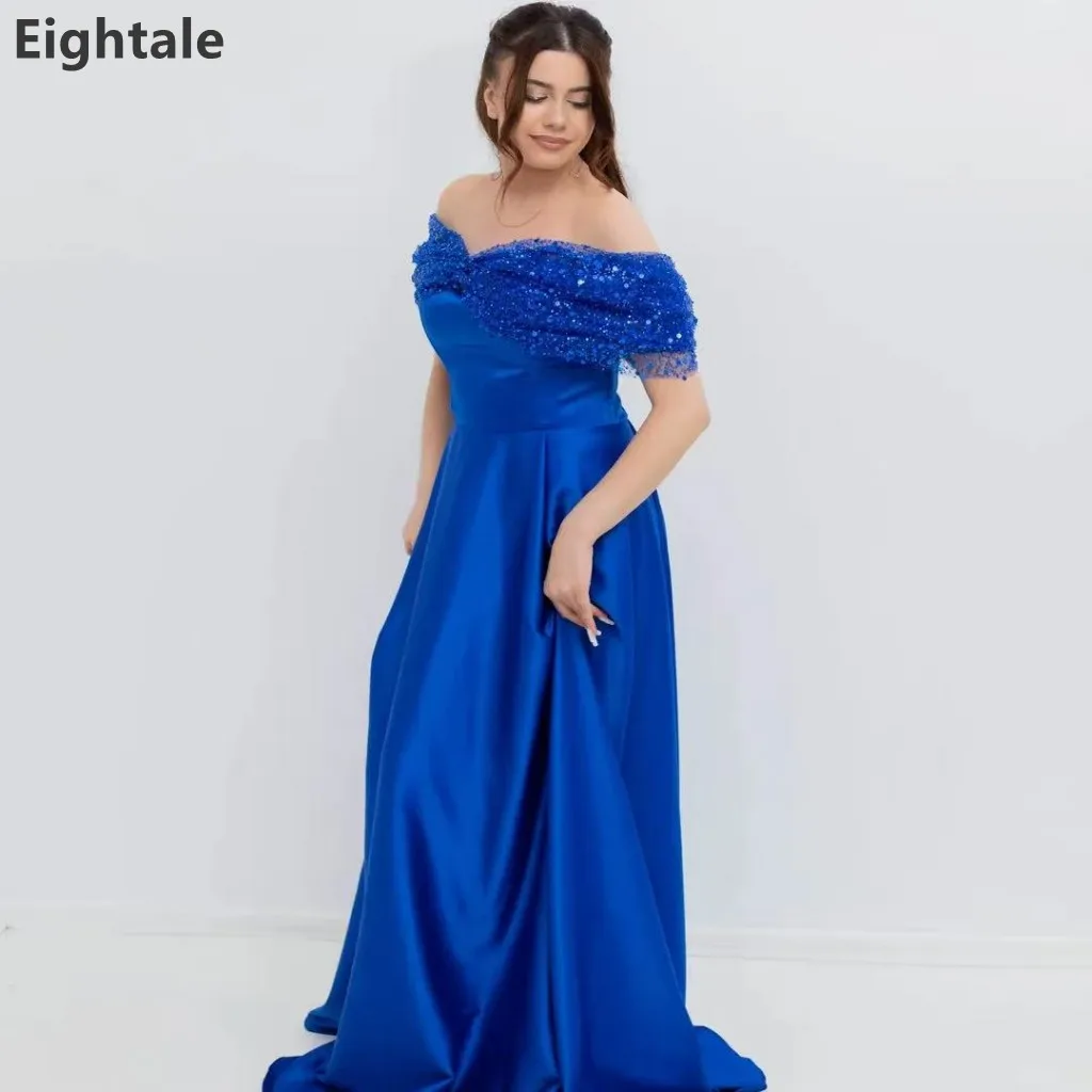 Eightale 2025 azul real una línea vestido de fiesta de satén fuera del hombro lentejuelas vestido de fiesta de noche vestido de fiesta Formal personalizado