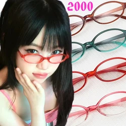 Women Retro Oval Glasses Y2K Japanese and Korean Girls Red Green Frame Glass Eyewear Decorative Computer Anti-blue Eyeglasses