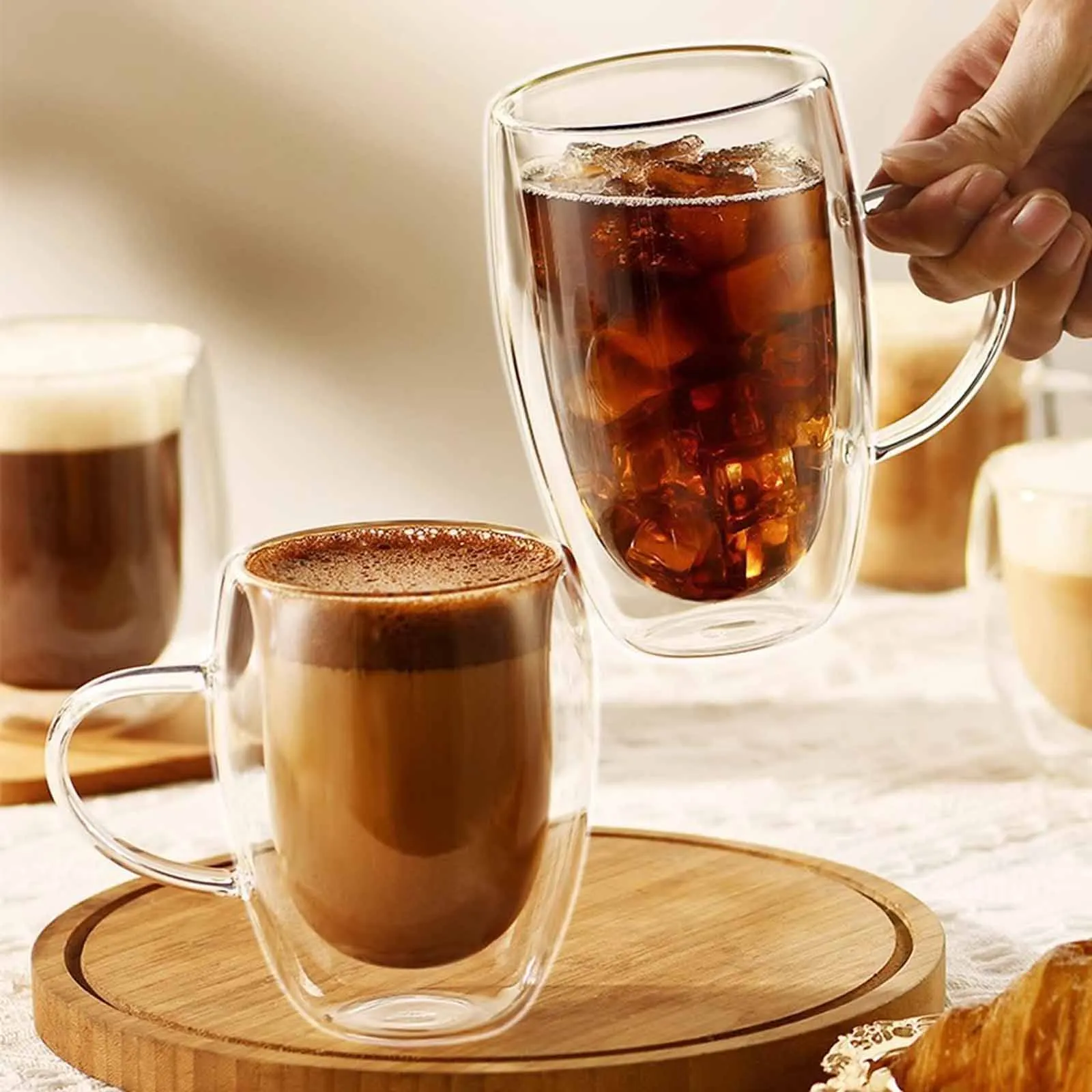 3 Größen doppelwandige isolierte Glastasse, klare Espresso-Kaffeetassen, handgefertigte Bierkrug, Tee, Milchglas, Whiskyglas, Tassen, Trinkgeschirr