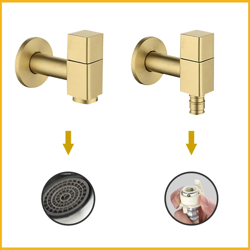 Brushed Gold Brass Wall Mounted Bathroom Corner Washing Machine Faucet Outdoor Garden Bibcock Bath Toilet Mop Pool Taps
