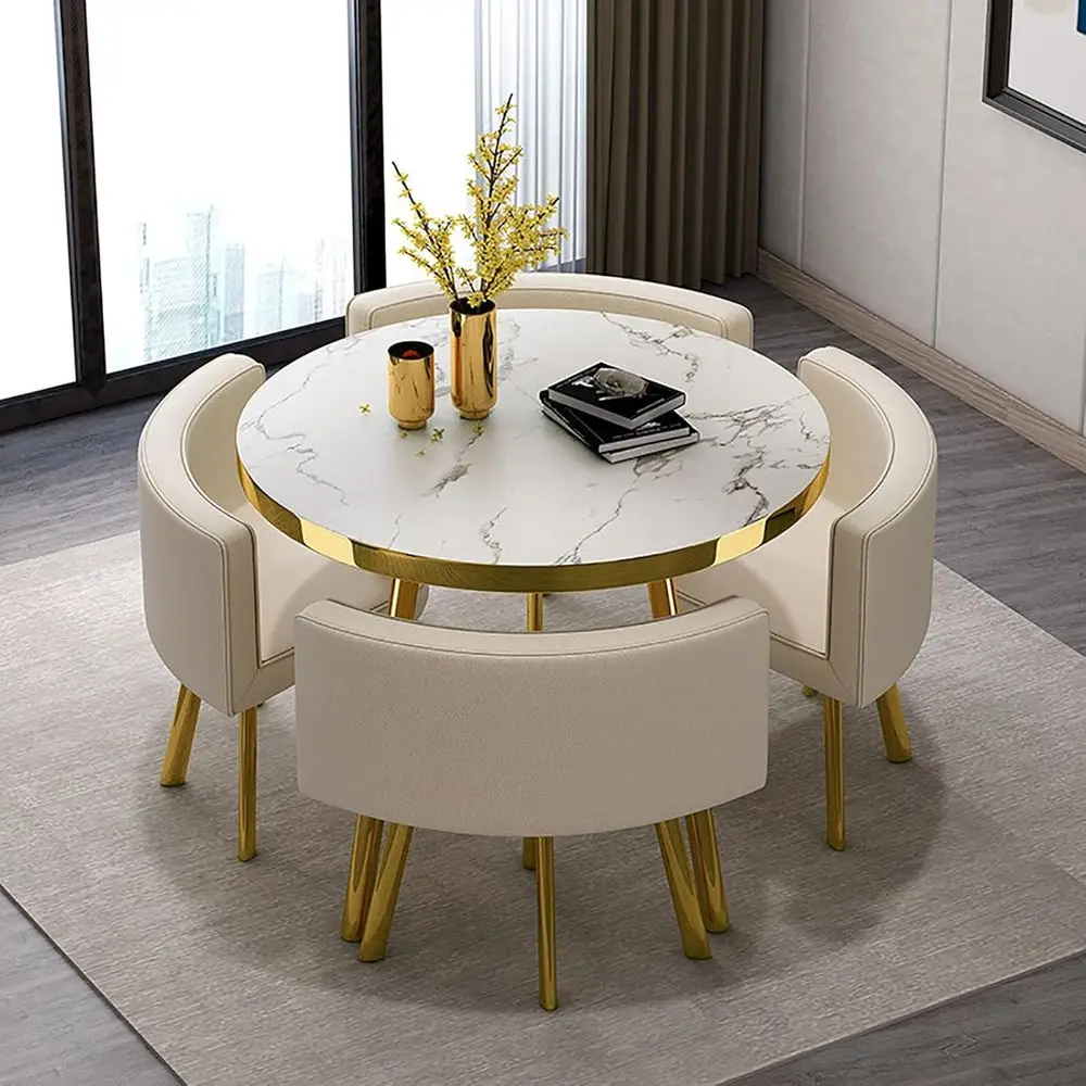 

5-Piece Dining Set: Round Table with 4 Chairs, Suitable for Kitchen or Dining Room, 80x75cm