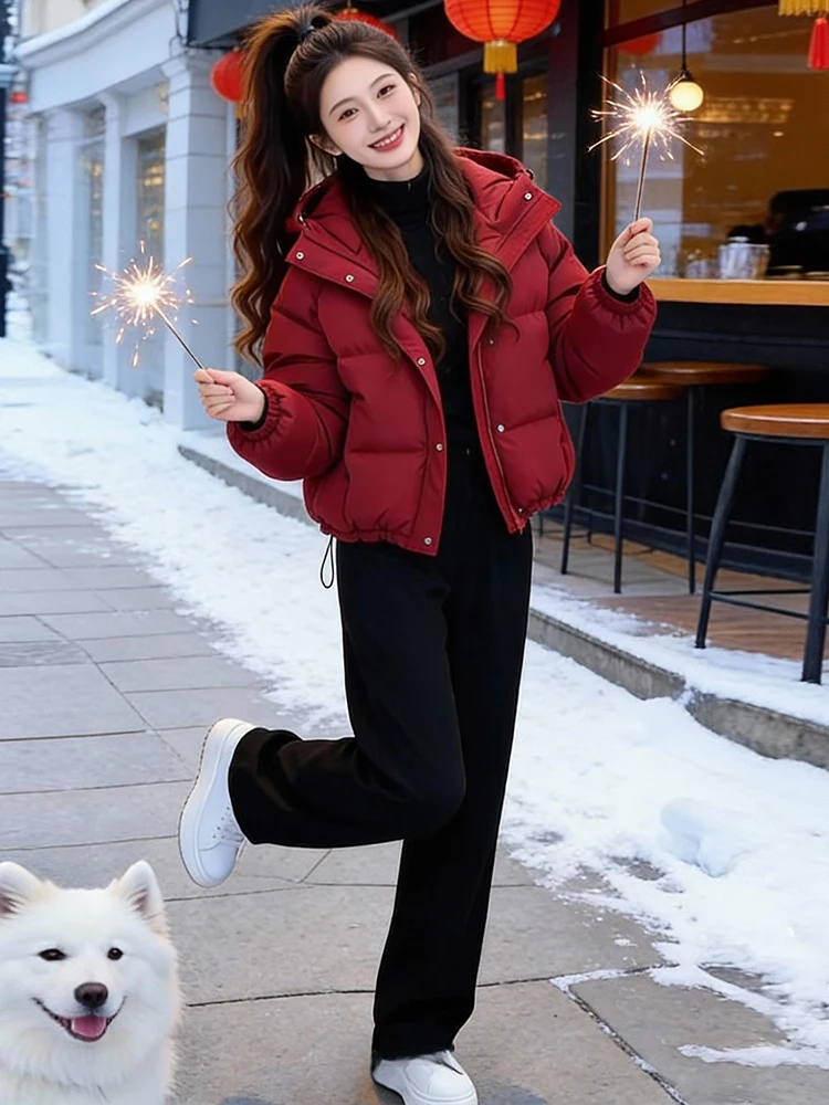 Thiened Fce forrado com capuz para baixo Jaet feminino casacos quentes solto ajuste outono inverno coreano sle preenchimento de fibra de poliéster