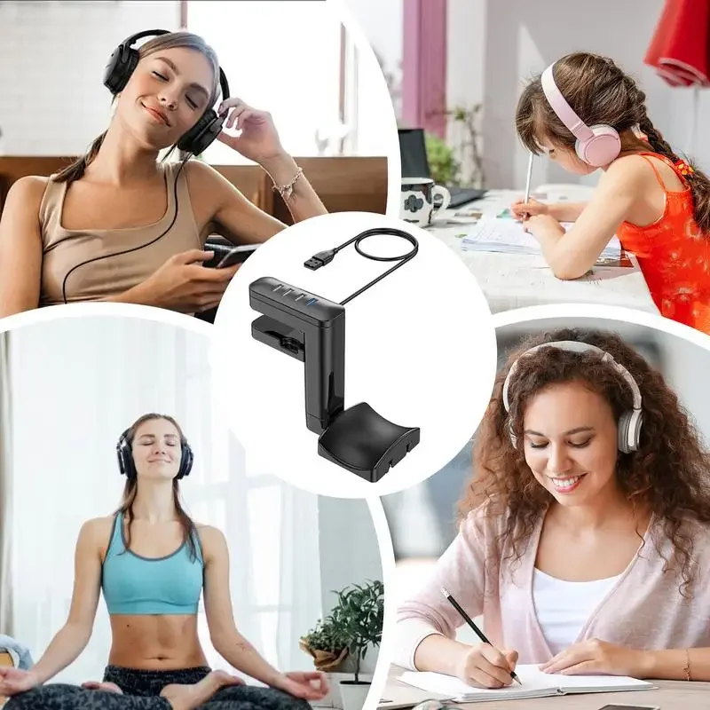Headphone Hanger Under Desk Stand Headphone Hook Under Desk Headset Stand With USB Ports Headphone Holder Mount