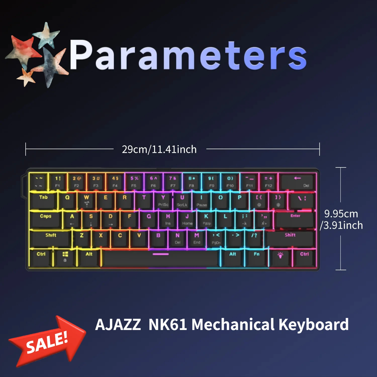 AJAZZ NK61 60% Mechanical Keyboard Hot-Swappable RGB Wired 61 Keys Fast Response Linear Red Switch for PC Laptop Gamer