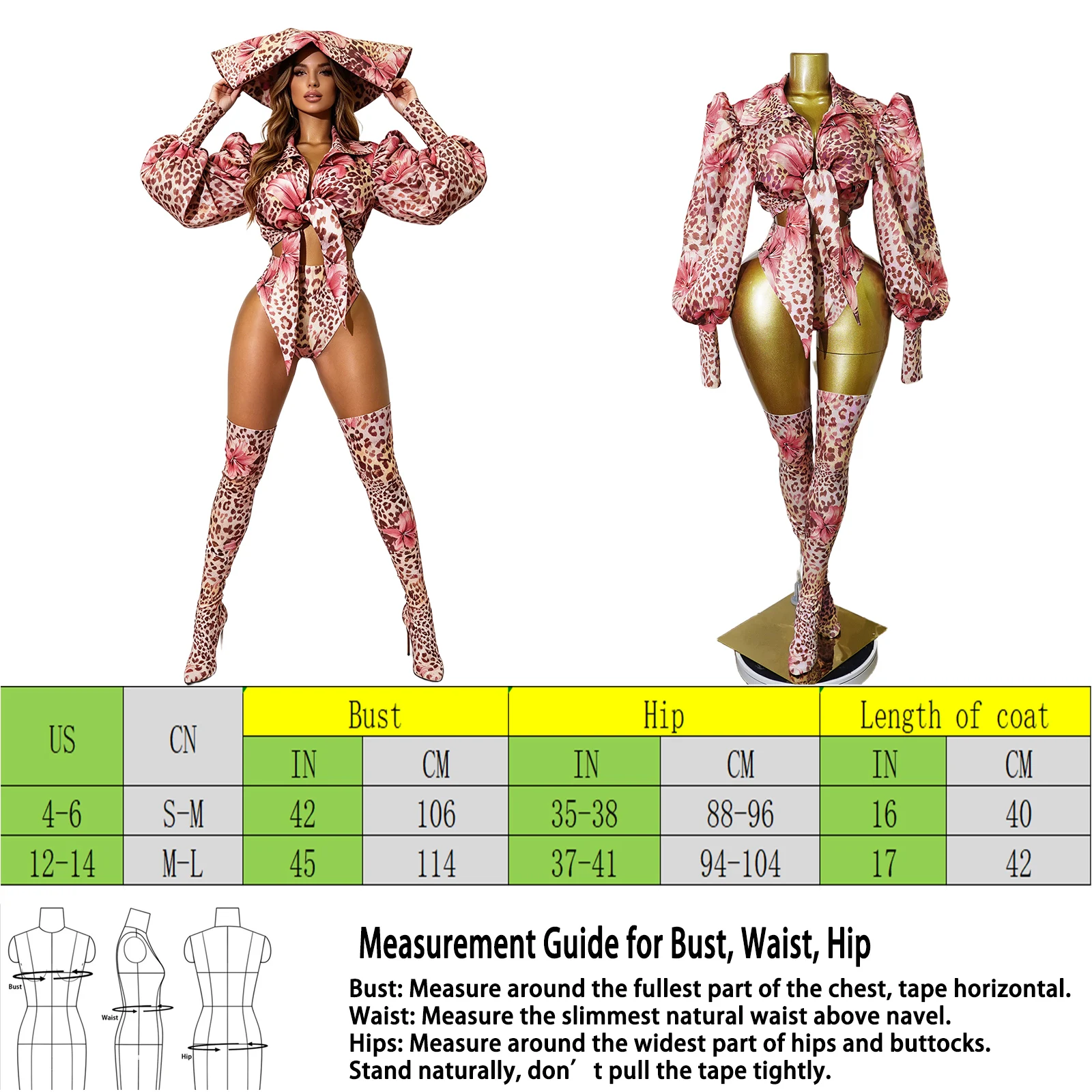 Trendy Pink Floral Leopard Print Set Hat Long Sleeve Top Halloween Music Rave Carnival Festival Party DJ Dance Stage Clubwear view 6