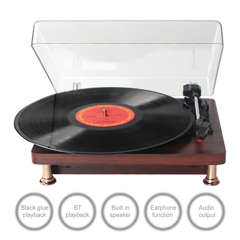 Retro Vinyl Record Player With Dustproof Cover 33/45/78RPM Nostalgic Style EU 1305A Gramophone Phonograph Record Player 3W*2