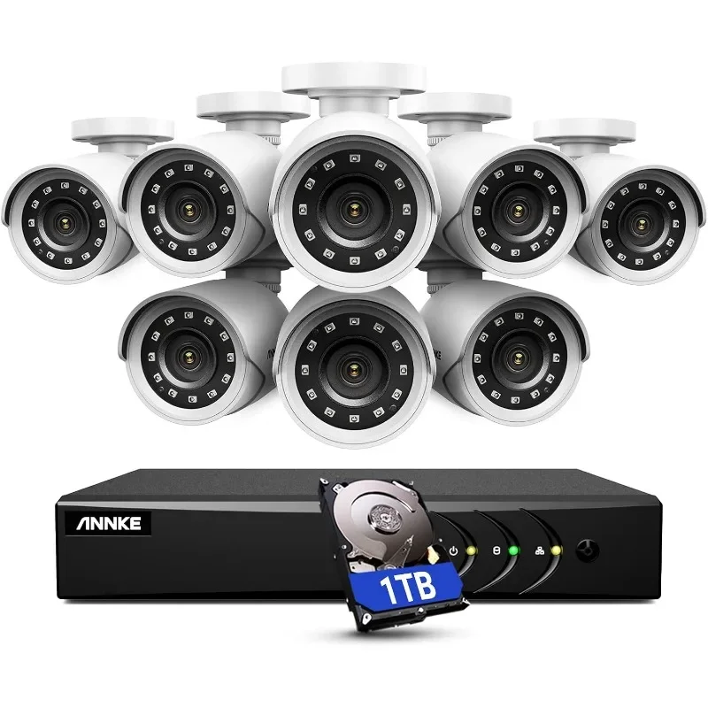 Security Camera System with AI Human/Vehicle Detection, H.265+ 8CH Surveillance DVR with 1TB Hard Drive and 8 x 1080p HD