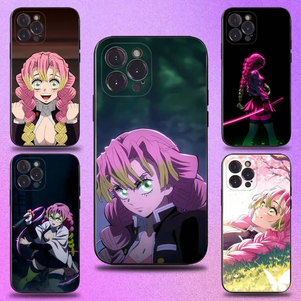 

M-Mitsuri Kanroji Anime Phone Case For iPhone 16,15,14,13,12,11 Plus,Pro Max,XS,X,XR,SE,Mini,8,7,Soft Silicone Black Cover