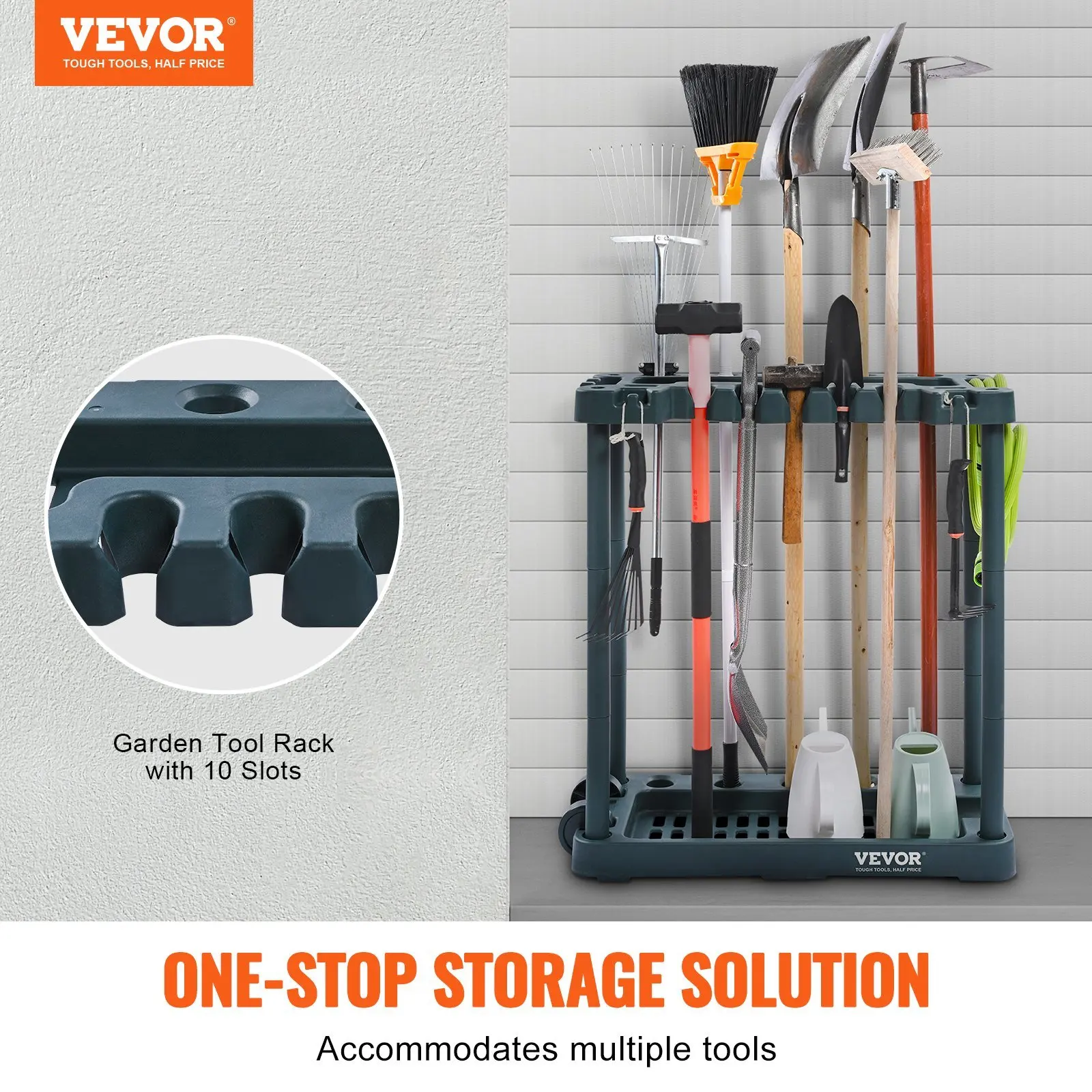 VEVOR Garden Tool Organizer, 10 Slots, Yard Tool Tower Rack for Garage Organization and Storage, Hold Long-Handled Tool/Rake/Bro