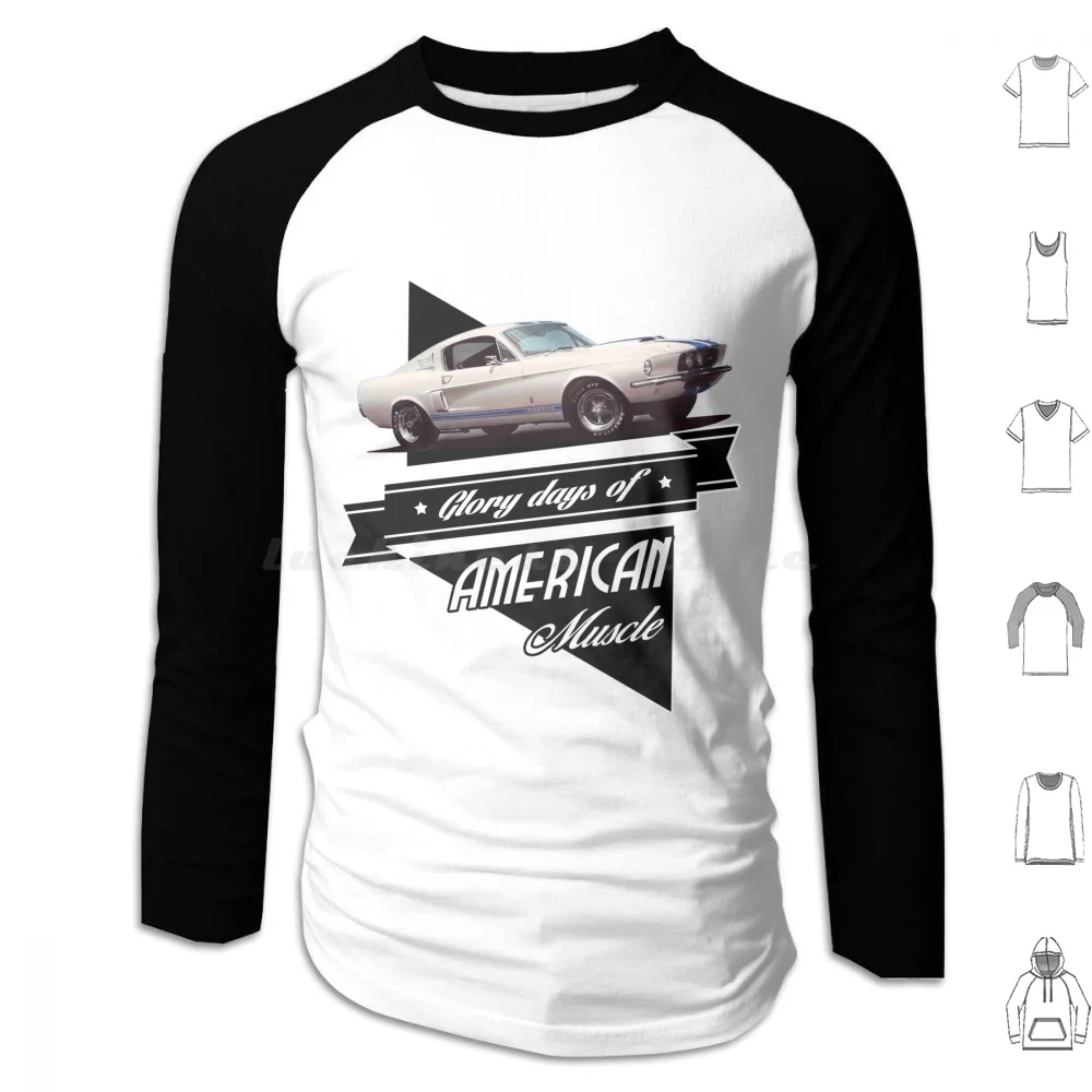 Retro Muscle Hoodie cotton Long Sleeve Retro Vintage Classic Old Car Muscle Gt Gt500 White 1967 1968 67 68 American Race