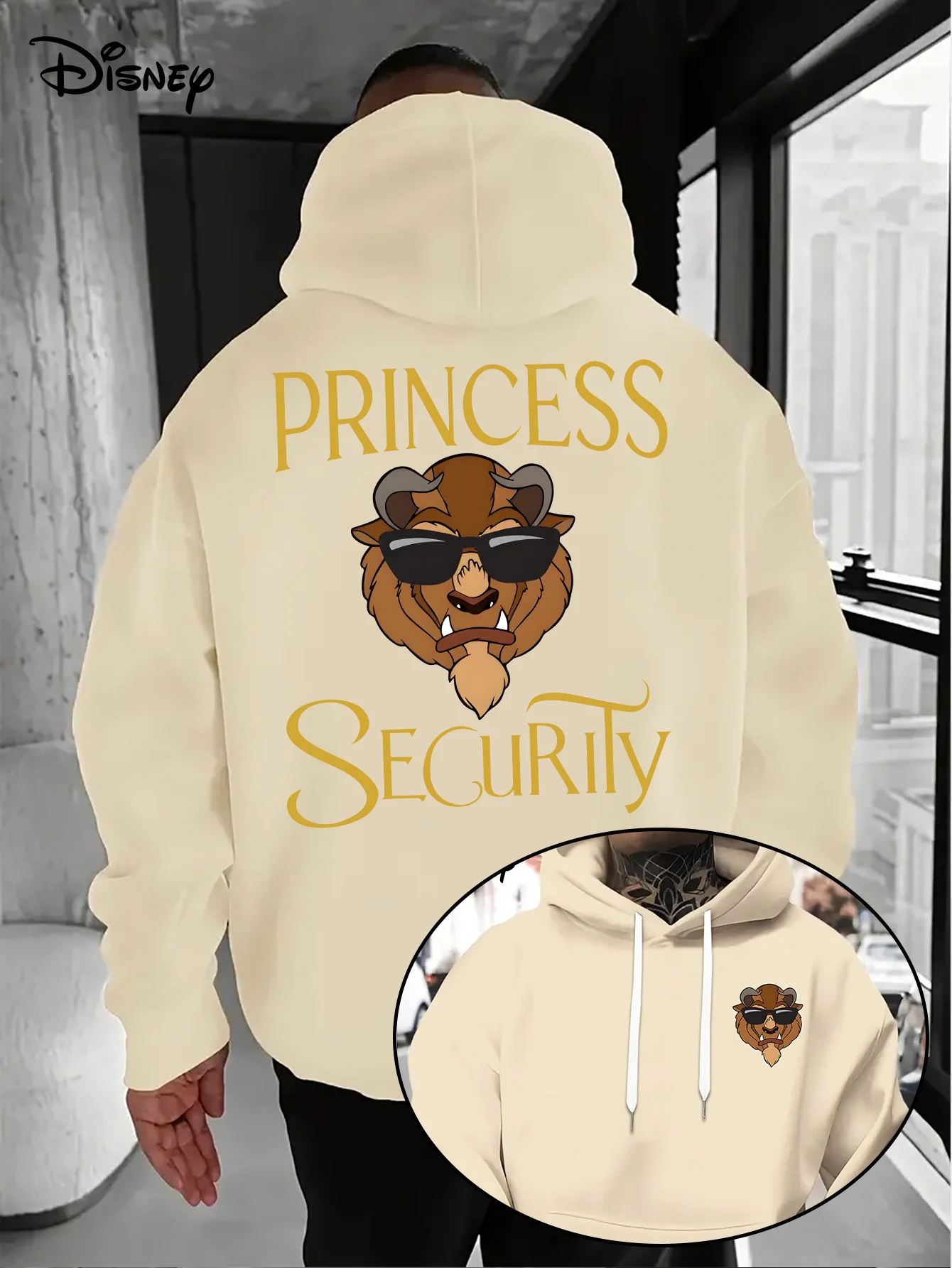 سترة ديزني سيمبا بيوتي آند ذا بيست بغطاء للرأس للخريف والشتاء كاجوال للجنسين، ملابس رياضية بقلنسوة كبيرة الحجم #4