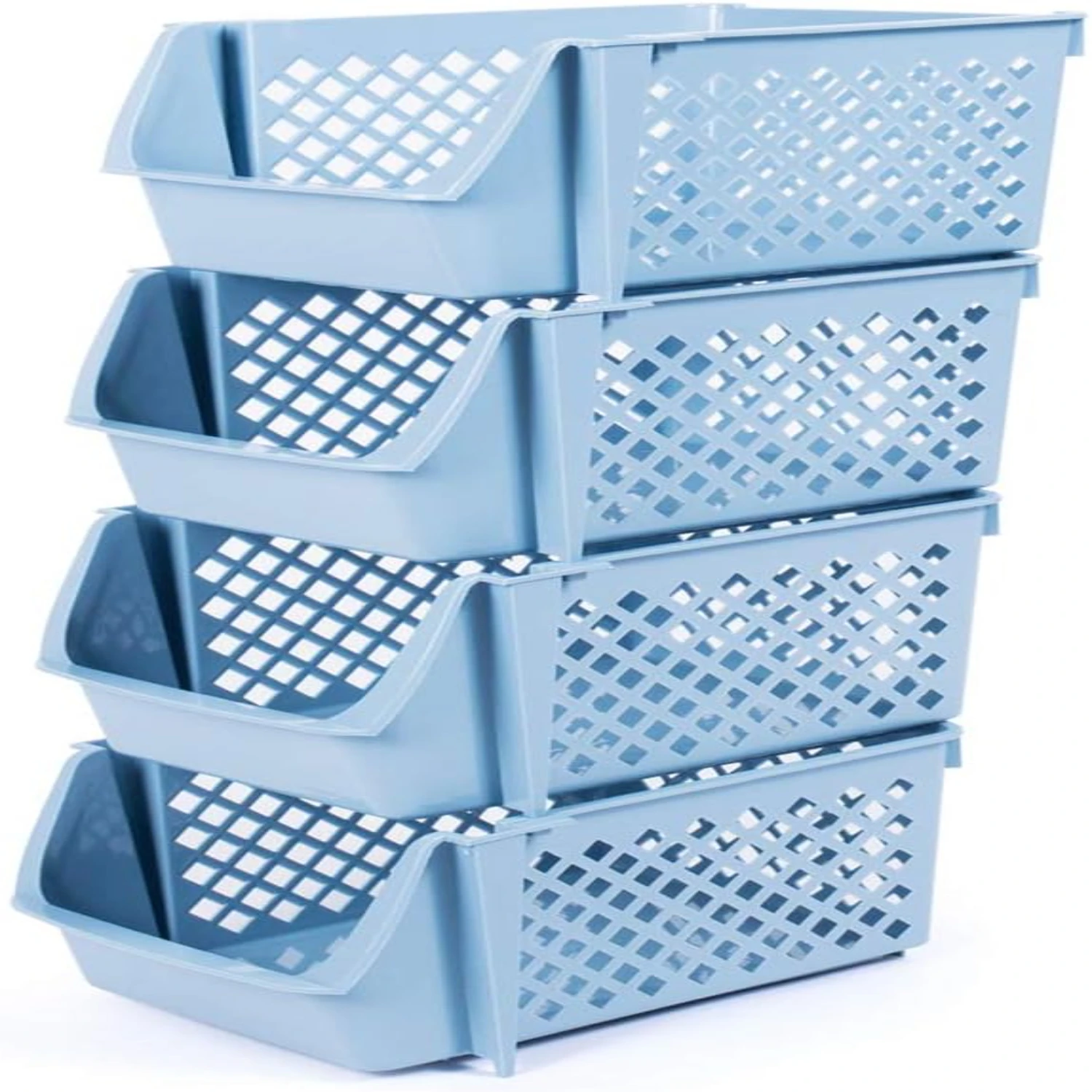 Colorful and Stylish Set of 4 Stackable Plastic Organizer Baskets - Vibrant Storage Bins for Toys, Snacks, Food, and Toiletries