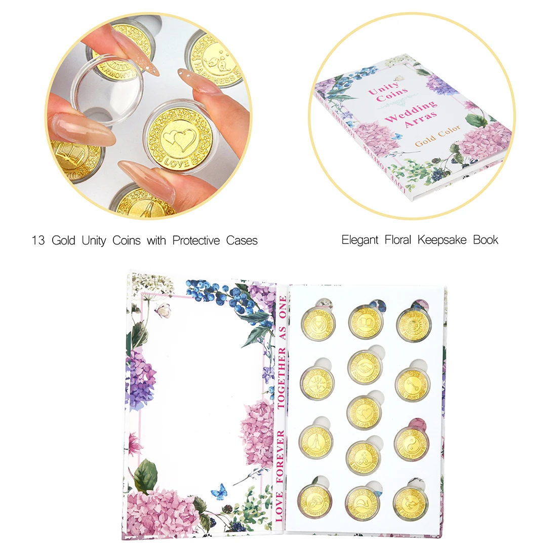 13 Words Wedding Unity Coins Las Arras para Boda Catolica, Wedding Unity Coins Set with Book Box,for Wedding Ceremony