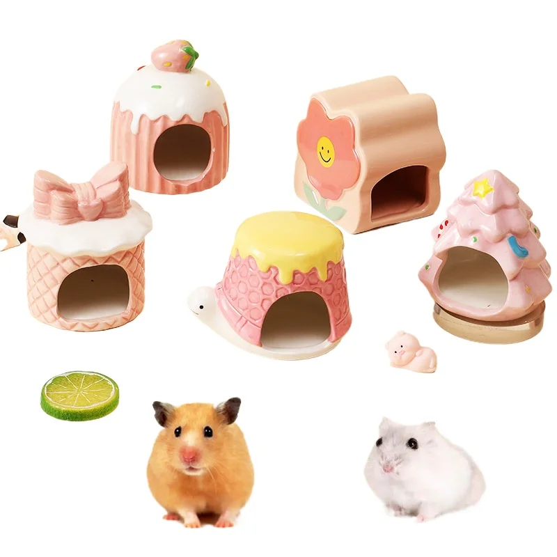 

Summer Cooling Ceramic Hamster Hideout Cake House Small Pet Heat Relief Shelter Biteproof Tipproof Decor for Golden Hamsters