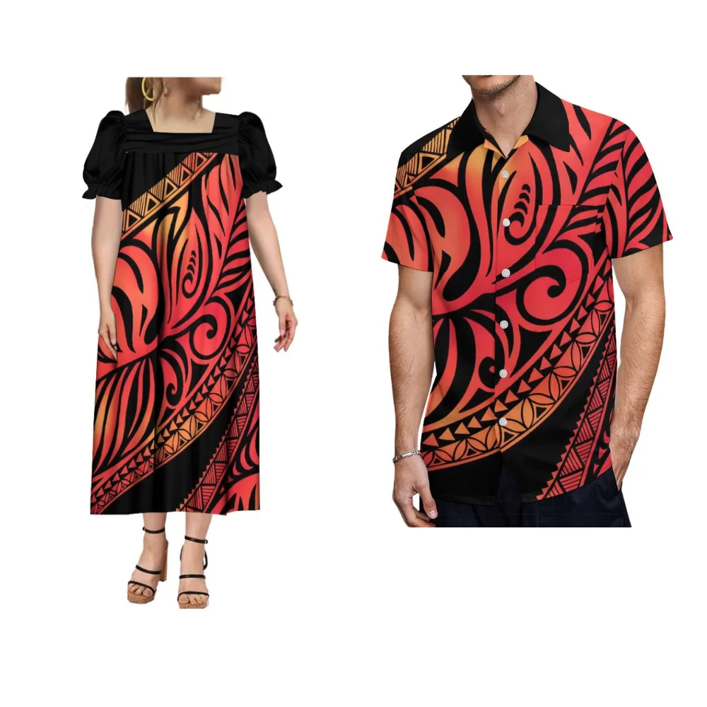 

2024 Microsian Women'S Dress Custom Polynesian Couple Suit Women Mumu Long Skirt Men'S Shirt Separate Selection