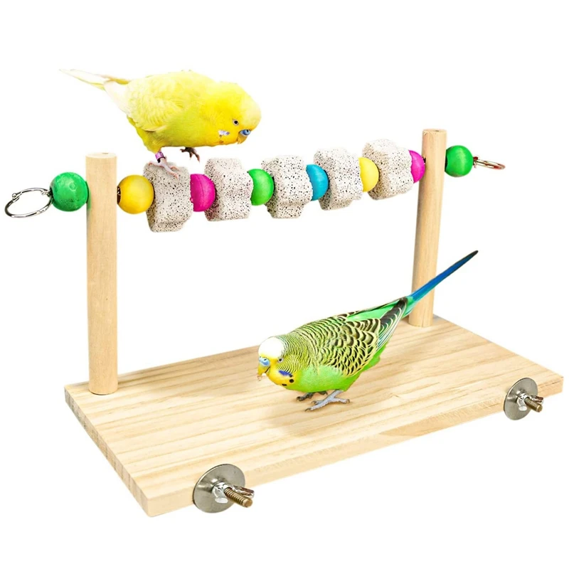 منصة خشبية الببغاء، ألعاب حامل جثم من الخشب الطبيعي، ألعاب مضغ الببغاء، كتل حافة الحمم البركانية-BAAQ