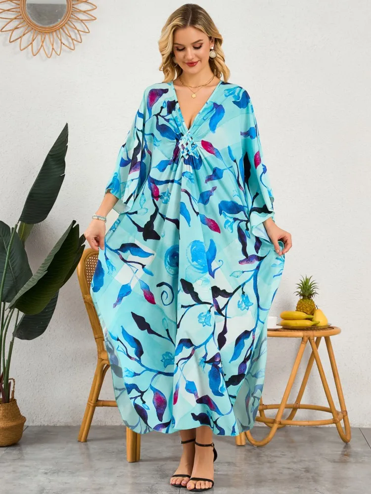 

Летние пляжные накидки для женщин: платья-туники с рукавами «летучая мышь» и цветочным принтом, новинка 2026 года, макси-платья для отпуска на пляже