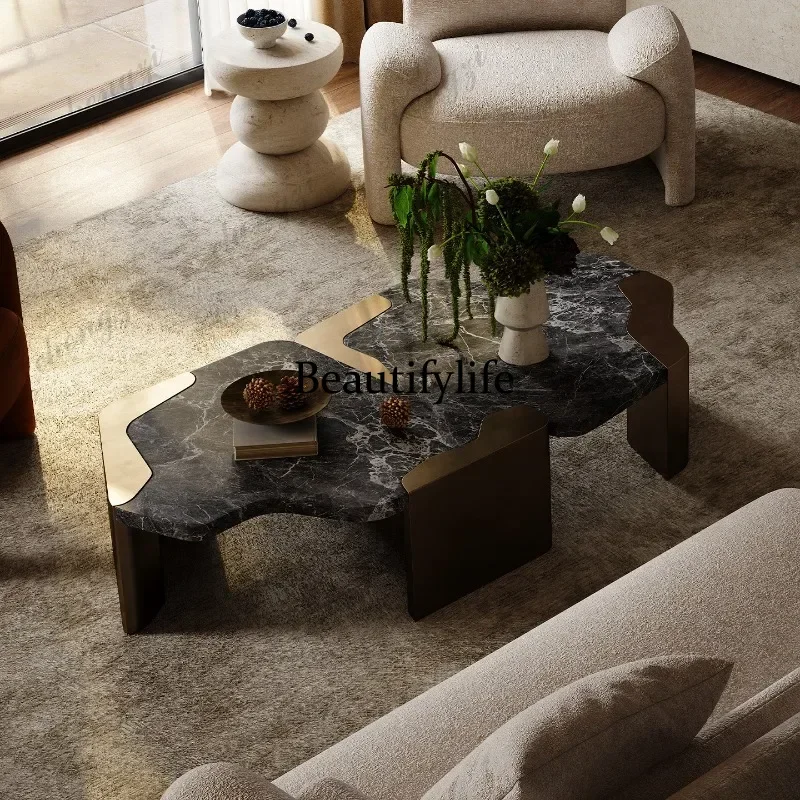 Medieval luxury stone living room coffee table combination special-shaped retro style coffee table d178