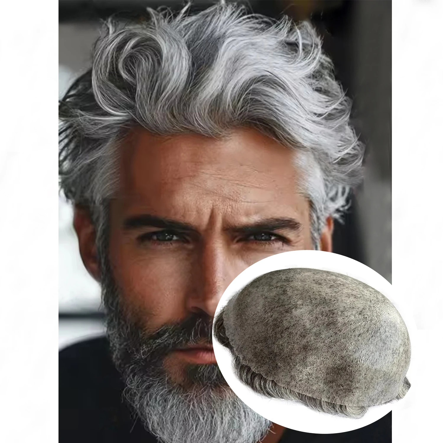 

1B40 1B65 1B80 Grey Human Hair Men Toupee Undetecatble 0.1mm Pu Poly Man Wigs Replacement Natural Hairline Hair Prosthesi Capill