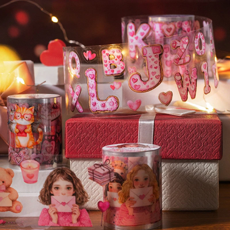 4 لفات - شريط قطع قوالب PET للممر الرومانسي، حيوانات، قلوب، إلخ، يستخدم في سجل القصاصات اليدوية، ومواد المحاسبة