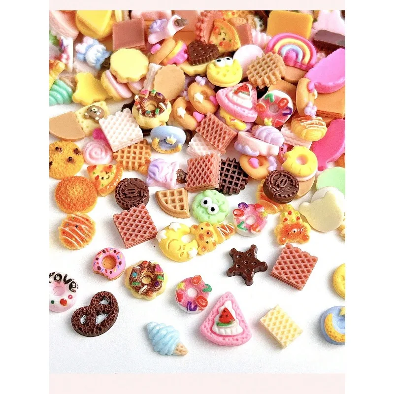 1 Pack About 20Pcs Random Mixed Food‑Theme Resin Nail Charms Donut Cake Candy Croissant For DIY Press On Nails Manicure Decor