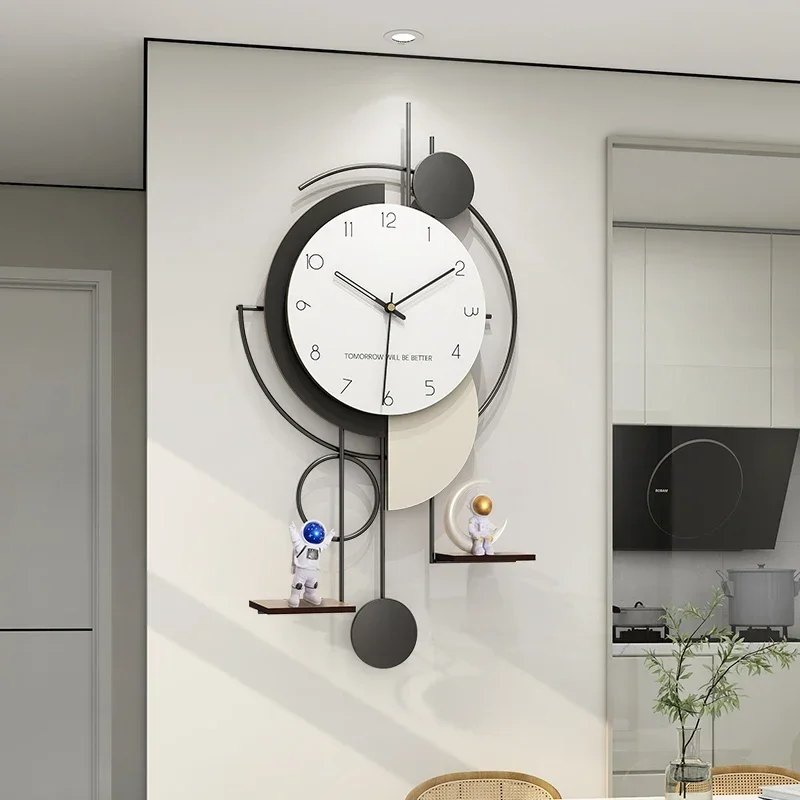 Pendulum Living Room Clocks Wall Modern Wood Large Digital Decoration Items Pared Minimalist Decor