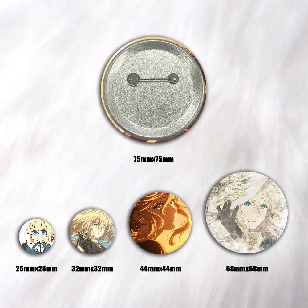 A-V-Violet E-Evergarden 75x75 25x25 Mm Cartoon Round Brooches On Backpack Shirt Accessories Jewelry Badge Gift For Friends