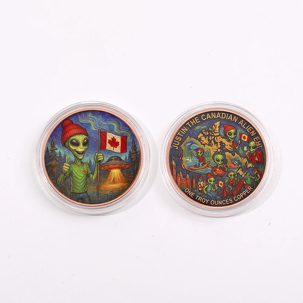 1 Oz .999 Fine Copper Coin Justin the Canadian Funny Alien Color Print Copper Coin 1 oz Pure Collectible Collection Coins