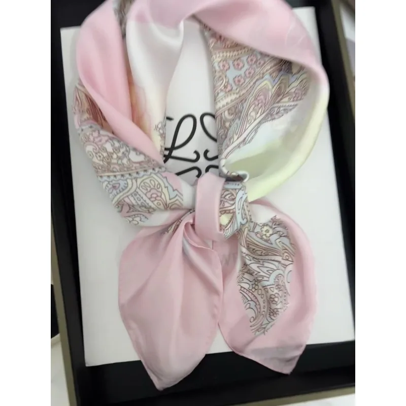 1pcs Cashew Flower Rose Pattern Silk Scarf Women\'s Simulated Silk Fresh and Elegant Versatile Fashion Decorative Square Scarf