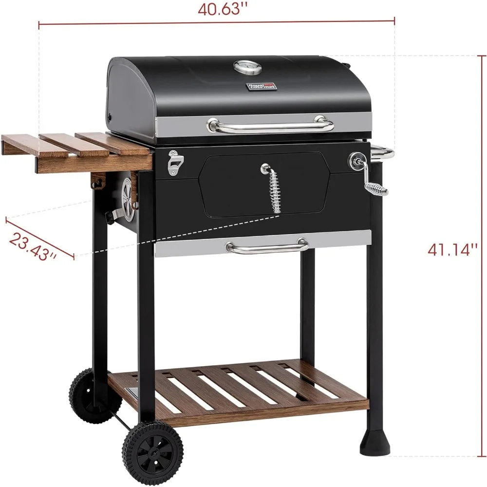 CD1824M 24-Inch Charcoal Grill, BBQ Smoker with Handle and Folding Table, Perfect for Outdoor Patio, Garden and Backyard