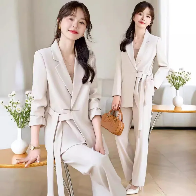طقم بدلة راقية للنساء، ملابس رسمية احترافية جديدة للربيع والخريف، بدلة فضفاضة غير رسمية مكونة من قطعتين