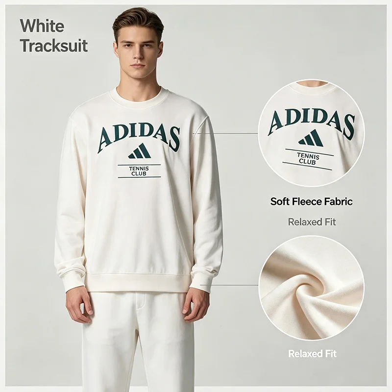 Adidas Sweatshirt Purple Tracksuit White Tracksuit Women 2-Piece Soft Fleece Casual Sport Set Sweatshirt Sweatpants Loungewear