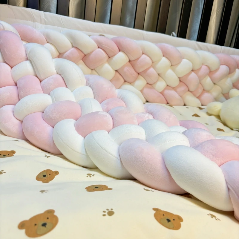 2M Crib Bumper Skin-Friendly Fabric Baby Room Decor Handmade Cushion Knotted Braid Pillow Soft Pad 6-strand Bed Circumference