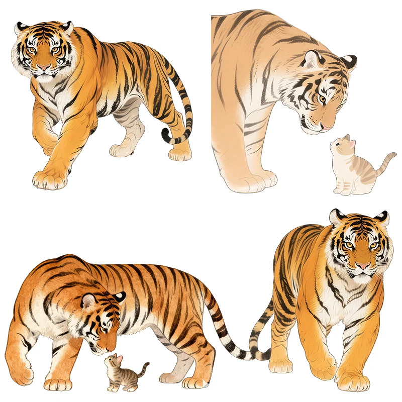 Three Ratels CFN59 Strong tiger and cat cartoon art wall stickers for home decoration personalized car decals