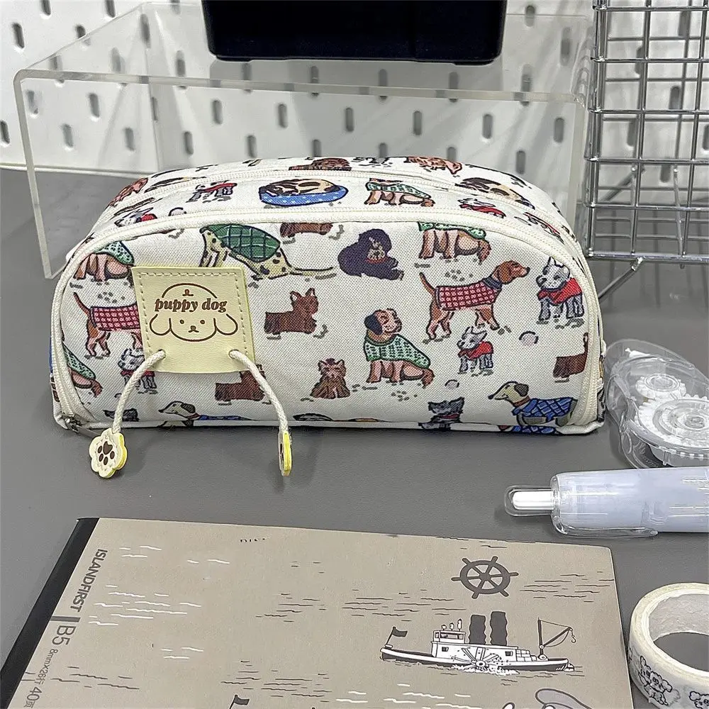 Puppy Print Pencil Case Creative Large Capacity Canvas Pen Bag Student Gift Stationery Organizer Stationery Bag