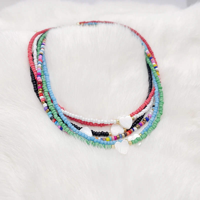 Newest Heart Shell Women Necklace For Holiday Beach Girl Choker Necklace Wholesale Jewelry Seed Beads Strand Neck Jewelry