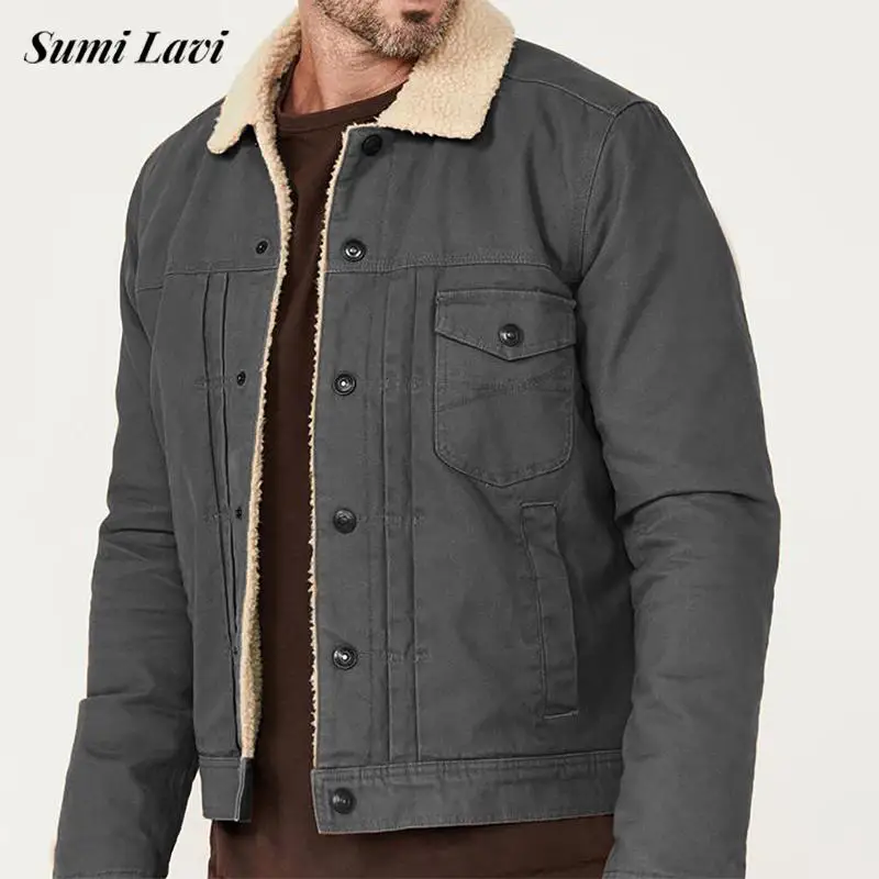 

Винтажные мужские пальто с отложным воротником на пуговицах, зимние, на флисовой подкладке, для активного отдыха, повседневные куртки, мужские весенние модные однотонные куртки